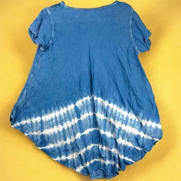VTG California Woman Free Size Blue Tie-Dye Women's Top Embroidered - Picture 3 of 6